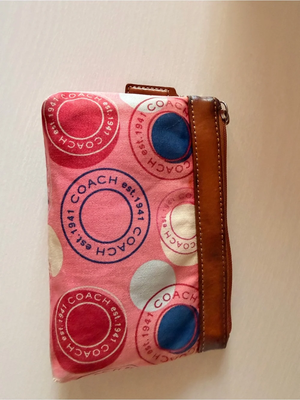 Coach Leah Polka Dot Passport Stamp Wristlet from the late 2000s/Y2K era.